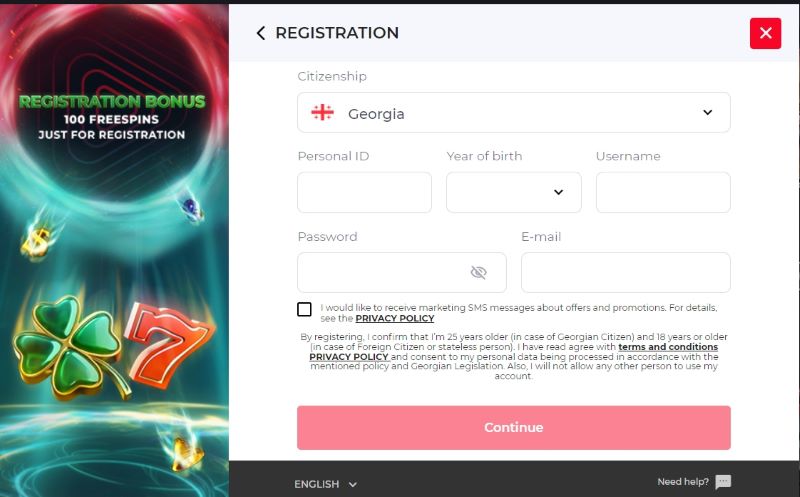 Betlive registration form.