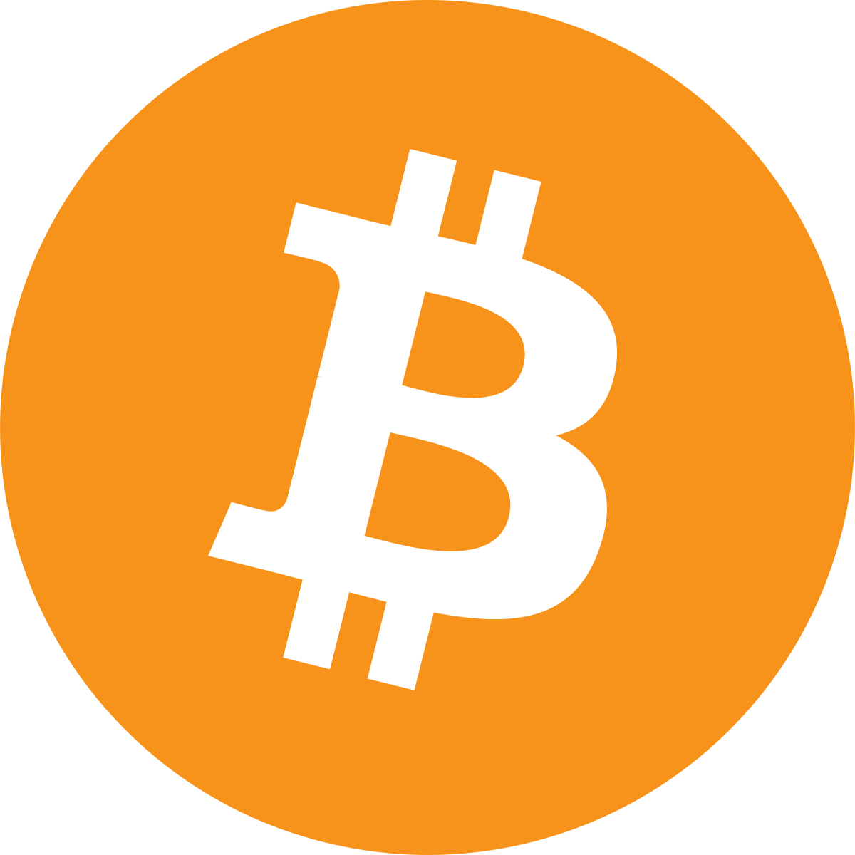 Bitcoin logo represented by a stylized "B" in an orange circle.