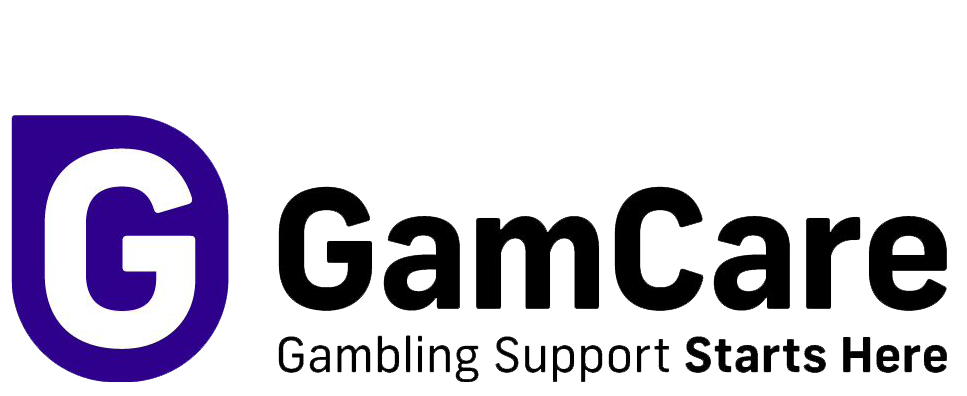 A logo with the word "GamCare" in black and purple, accompanied by the tagline "Gambling Support Starts Here." This represents an organization that offers advice, support, and information for anyone affected by gambling problems.