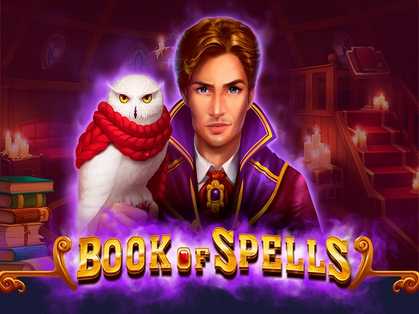 Book of Spells: A young wizard with a snowy owl perched on his shoulder, holding a spellbook with a dark, magical background.