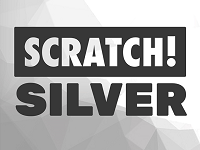 სკრეჩ-ბარათი ლოგოთი "Scratch! Silver" ნაცრისფერ ფონზე