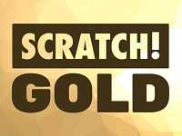 სკრეჩ-ბარათი ლოგოთი "Scratch! Gold" ოქროსფერ ფონზე