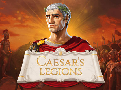 Caesar's Legions: A depiction of a Roman soldier wearing armor and a red cape, with a legion of soldiers in the background.