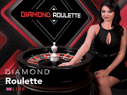 "Diamond Roulette"-ის თამაში ქალი დილერთან მუქი ფონზე.