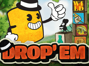 Drop 'Em: A cartoon-style game with a character resembling a yellow block, giving a thumbs-up next to falling objects.