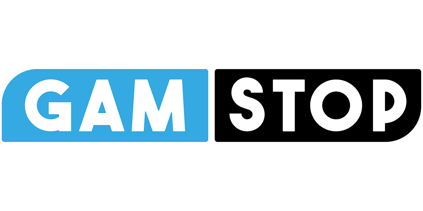 A logo with the word "GAMSTOP" in bold, with "GAM" in a blue box and "STOP" in a black box. This represents a self-exclusion scheme for online gambling in the UK.