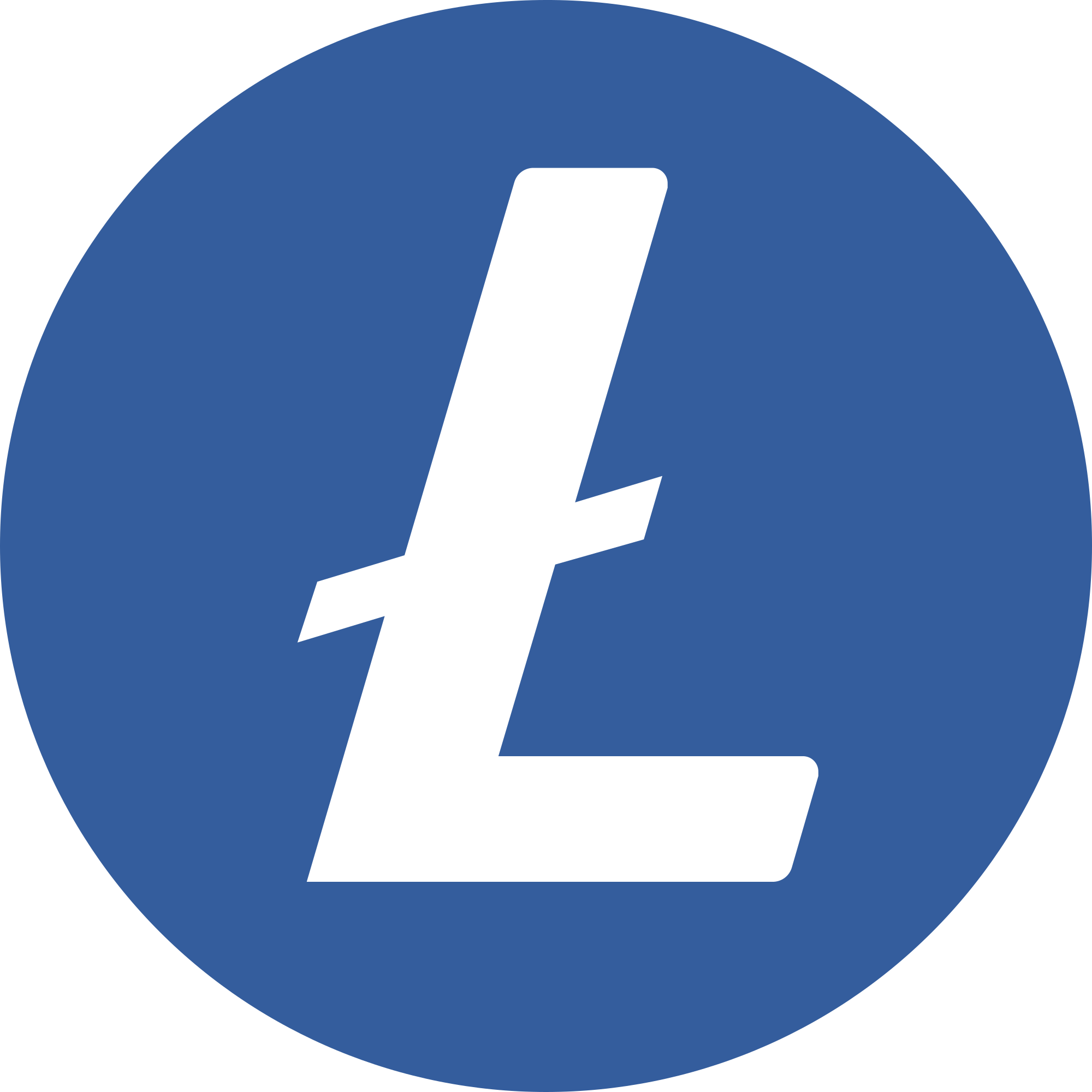 Litecoin ლოგო "L" ასოთი ლურჯ წრეში.