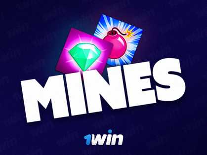 Mines 1win: The word "Mines" with bright gems and the "1win" logo, set against a dark, starry background