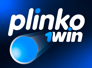 Plinko 1win: A blue and white logo for Plinko with a rolling ball graphic and the "1win" branding.